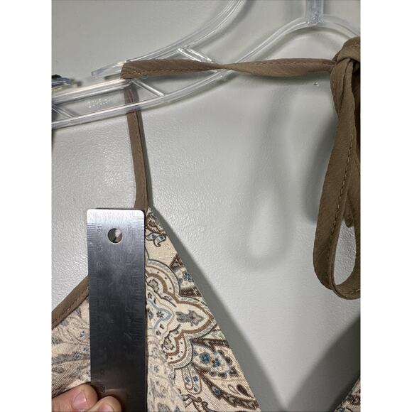 Y2K Lane Bryan Floral Halter Top SZ 18 Paisley‎ Embellished Gems Tan Teal Linen - Picture 8 of 11